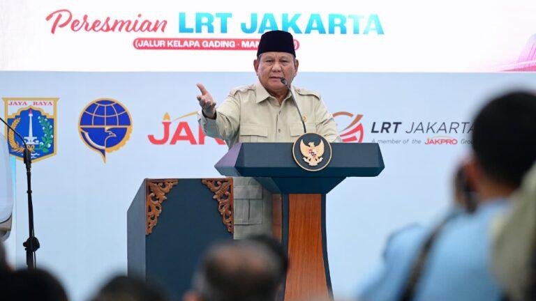 Resmikan LRT Jakarta, Presiden Prabowo: Pengelolaan Jakarta Raya 42 Juta Jiwa Jadi Contoh Kolaborasi Pusat dan Daerah
